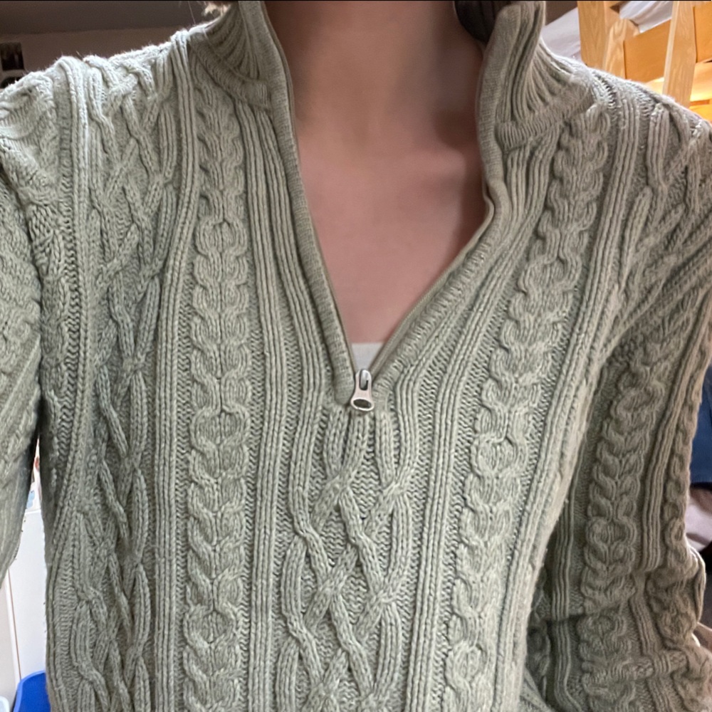 Croft & Barrow Light Green Zip-Up Sweater